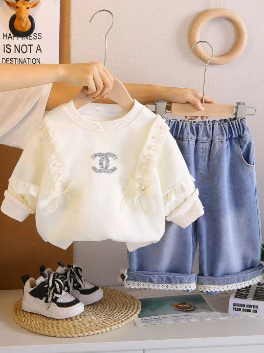 Girls Embellished Sweatshirt With Trousers
