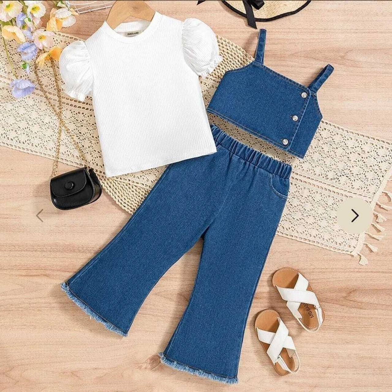 I Naina Dresses Girls Party(Festive) Jacket T-shirt, Jeans (Blue & White1)