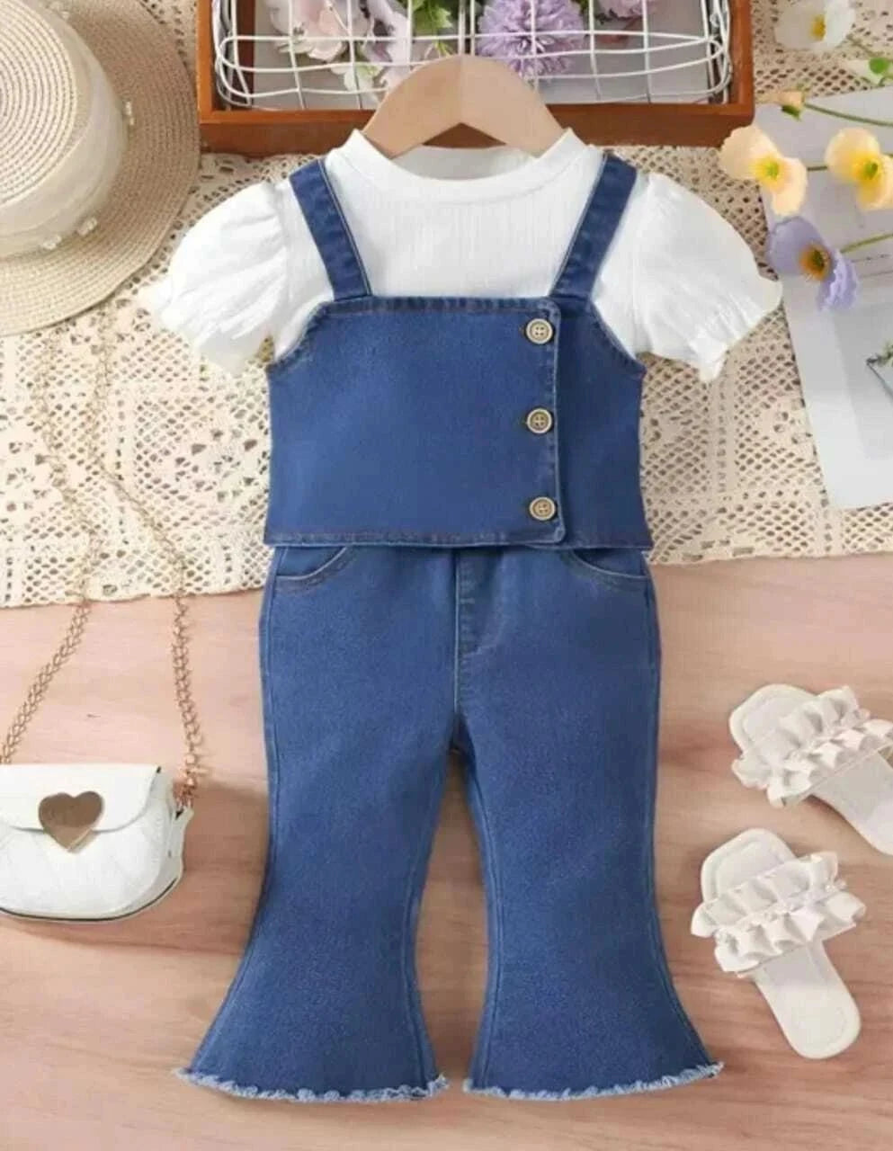 I Naina Dresses Girls Party(Festive) Jacket T-shirt, Jeans (Blue & White1)