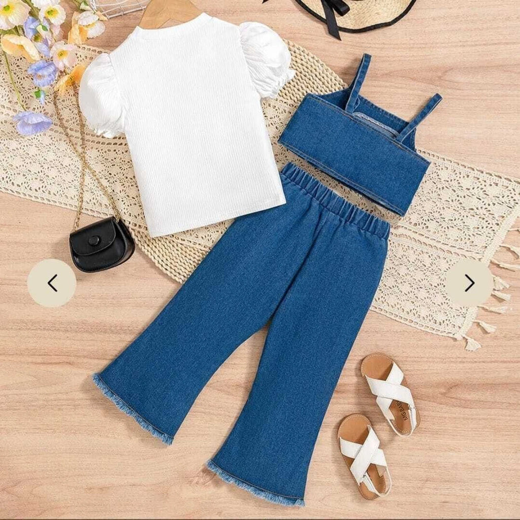 I Naina Dresses Girls Party(Festive) Jacket T-shirt, Jeans (Blue & White1)