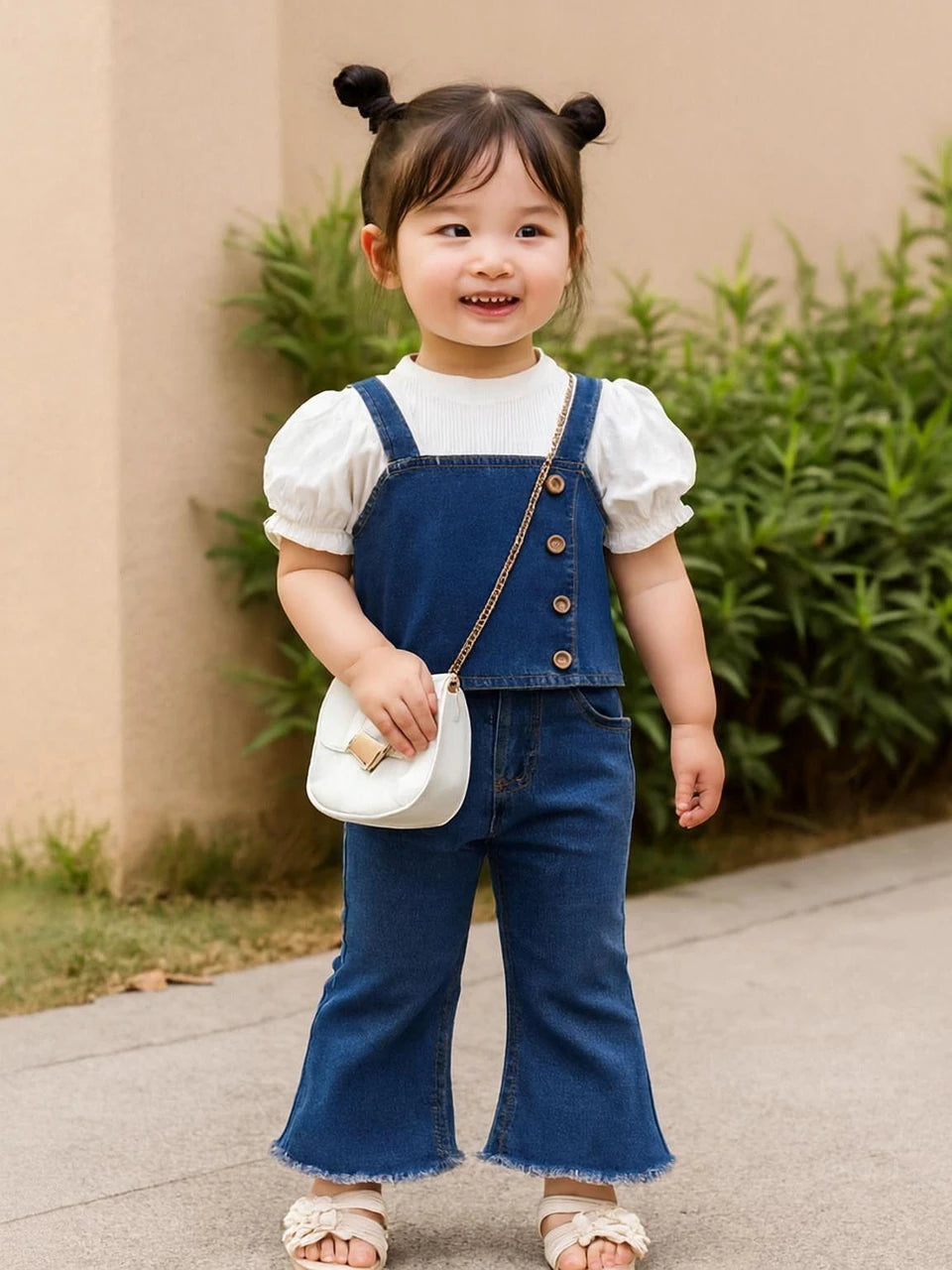 I Naina Dresses Girls Party(Festive) Jacket T-shirt, Jeans (Blue & White1)