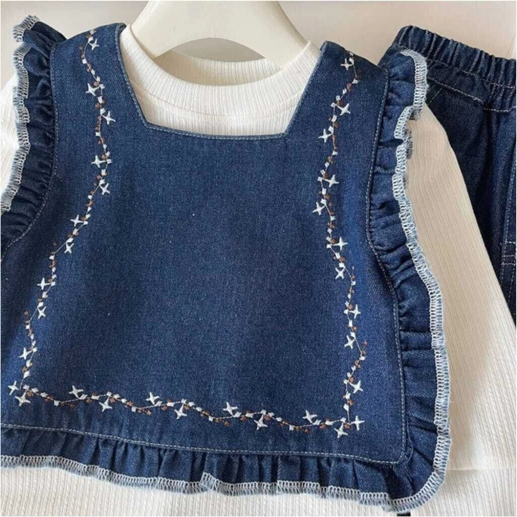 I Naina Dresses Girls Party(Festive) Jacket T-shirt, Jeans (Blue & White1)