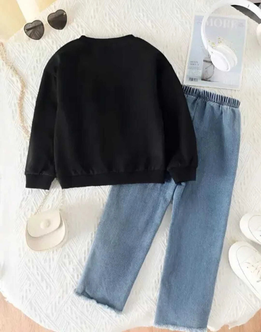 I Naina Dresses Girls Party(Festive) Top Jeans (Black & Blue Bow)