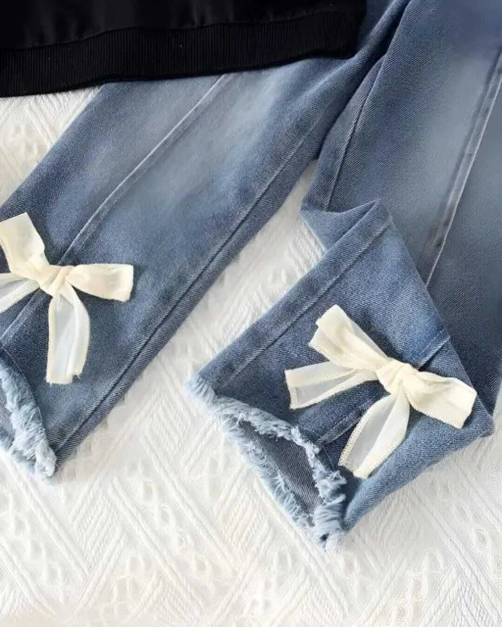 I Naina Dresses Girls Party(Festive) Top Jeans (Black & Blue Bow)
