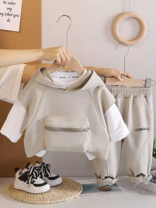 Boys Printed Hooded  Sweatshirt With Trouser