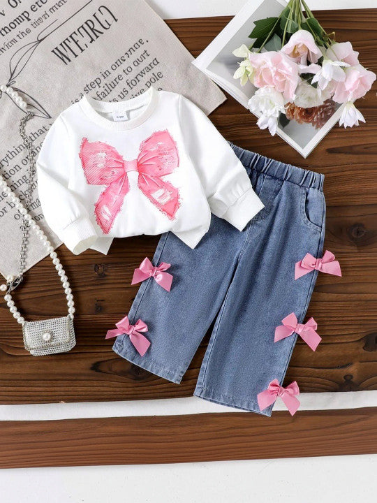 Girls Printed Sweatshirt & Trousers