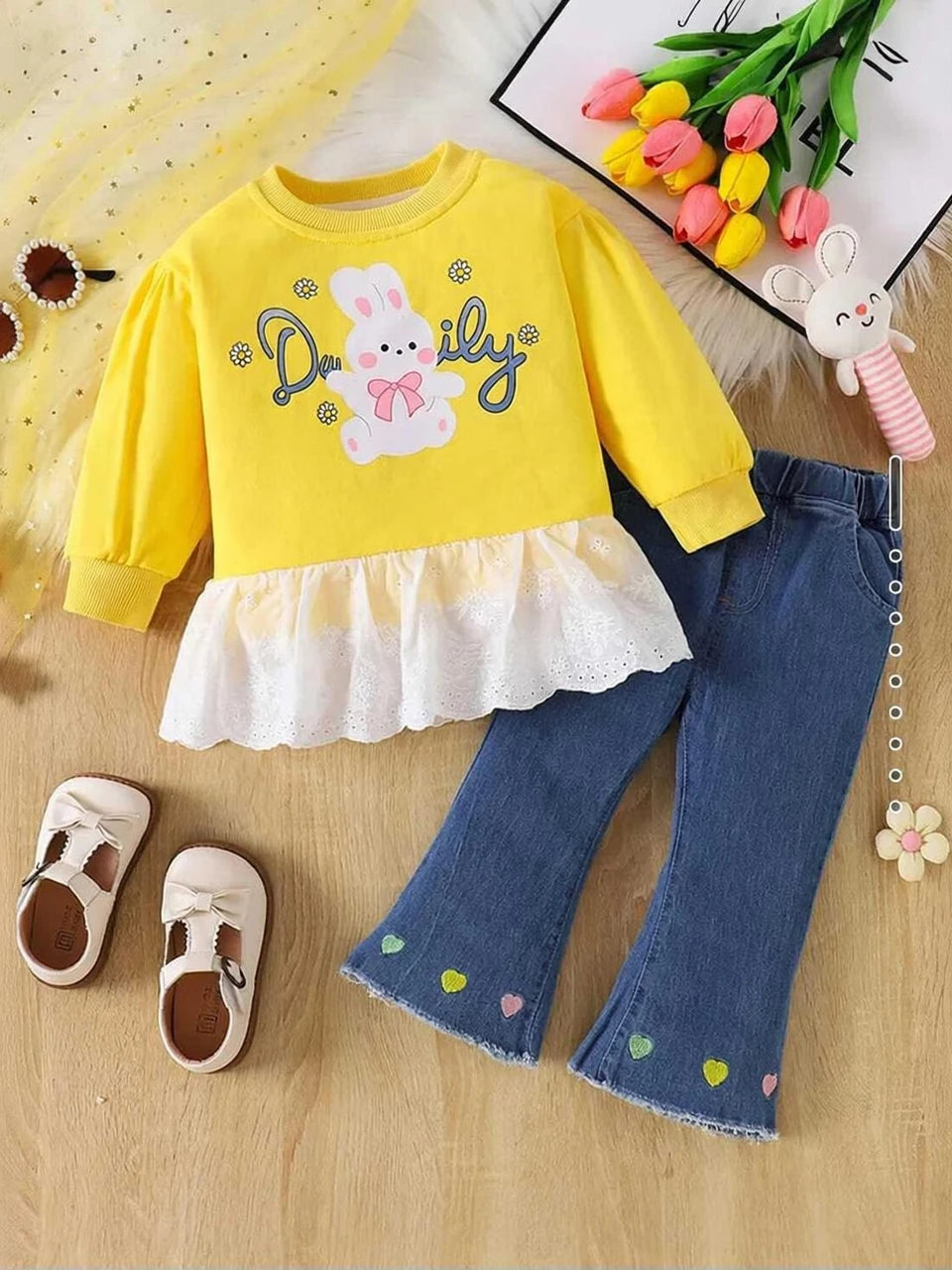 Girls Printed T-shirt with Trousers