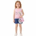 Girls' Floral Knit Tank Top and Denim Short Set with Matching Bag