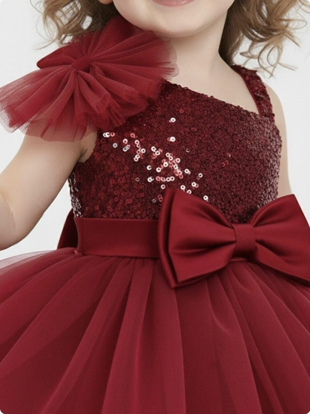 Girls Red Sequin Tulle Party Dress with Bow