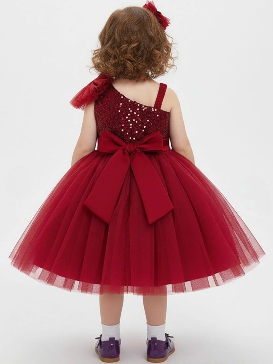 Girls Red Sequin Tulle Party Dress with Bow