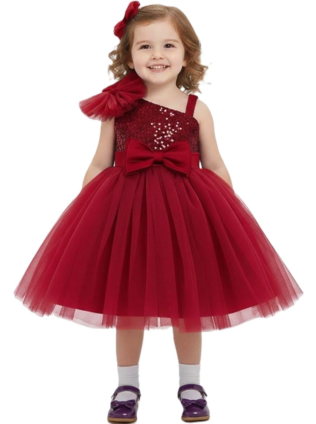 Girls Red Sequin Tulle Party Dress with Bow