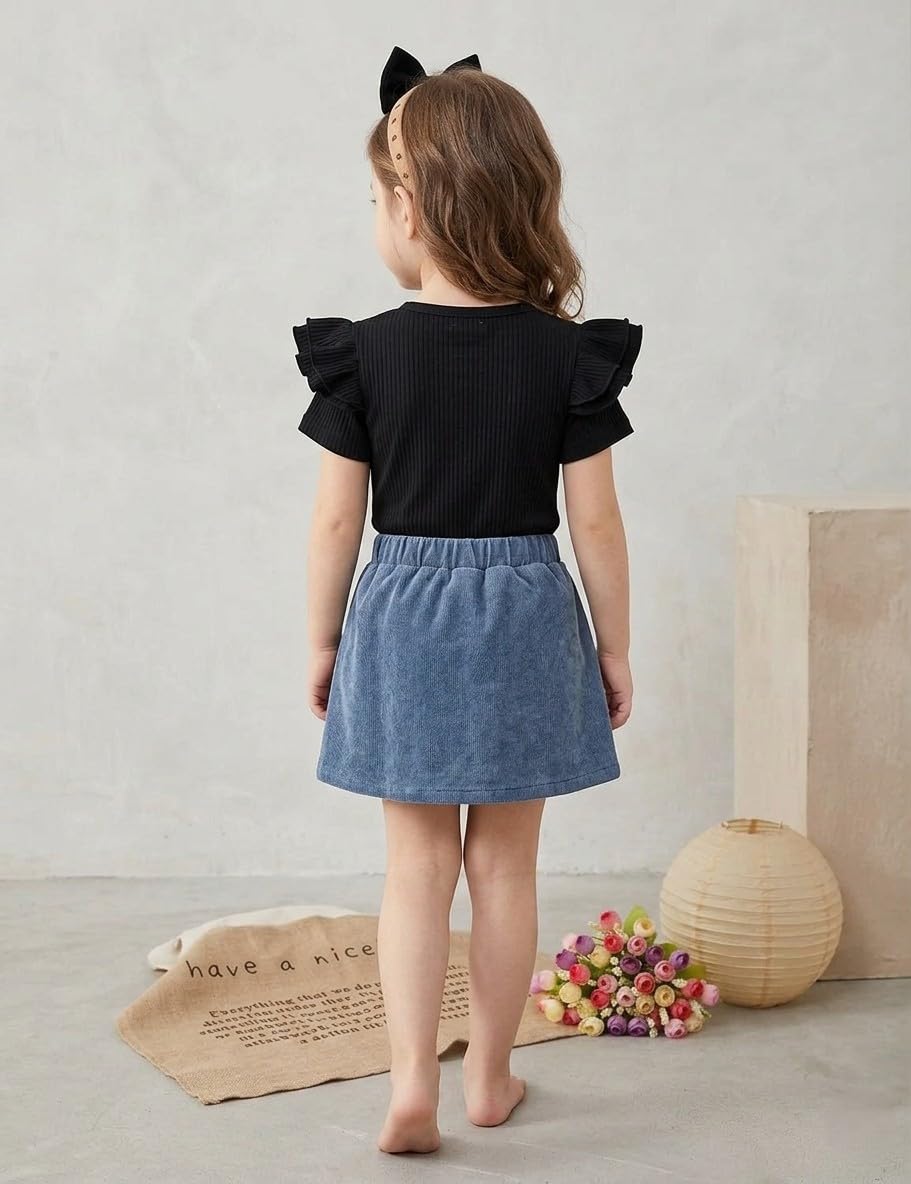 Soft Pleated Skater Skirt with Bow Detail and Black Butterfly Top