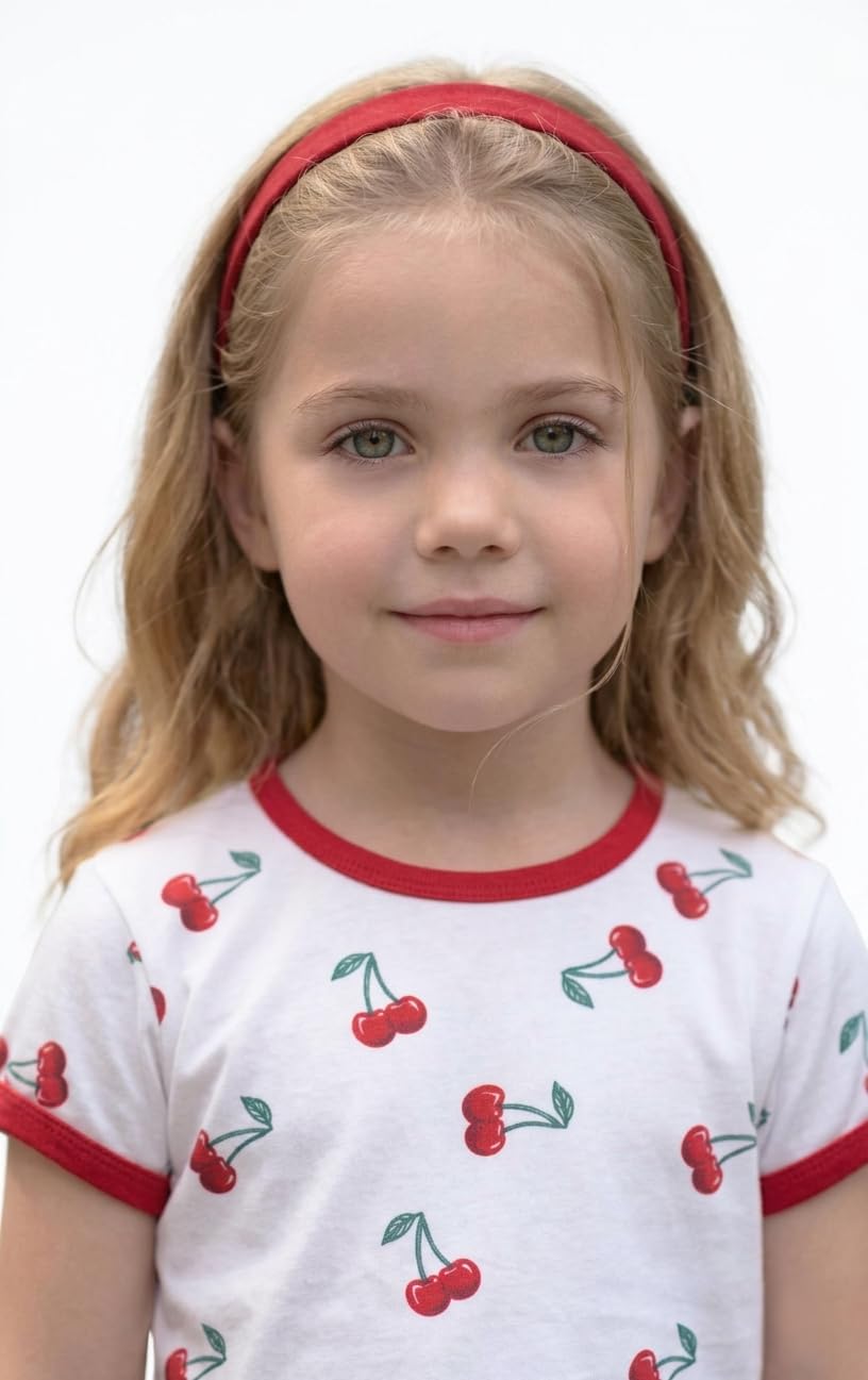 Girls Cherry Print 2-Piece Outfit, Short Sleeve Top and Flared Trousers