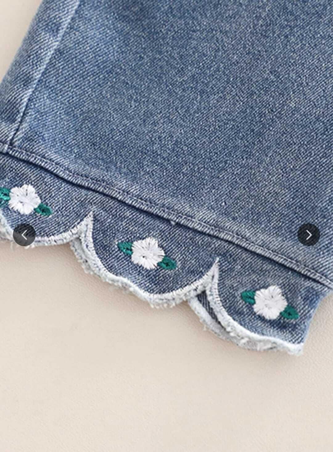 Girls Denim frock top with Lace Collar, Flutter Sleeves, Rose Embroidery, Paired with Jeans