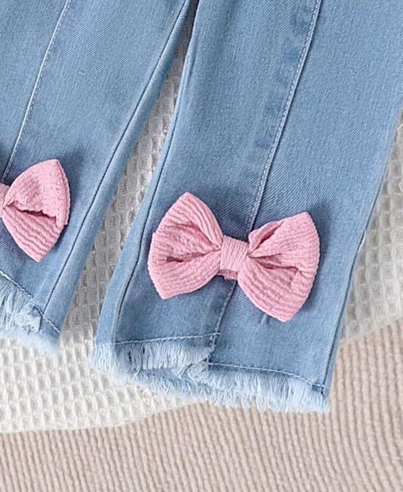 Girls Pink Top & Denim Jeans Set, 2pc
