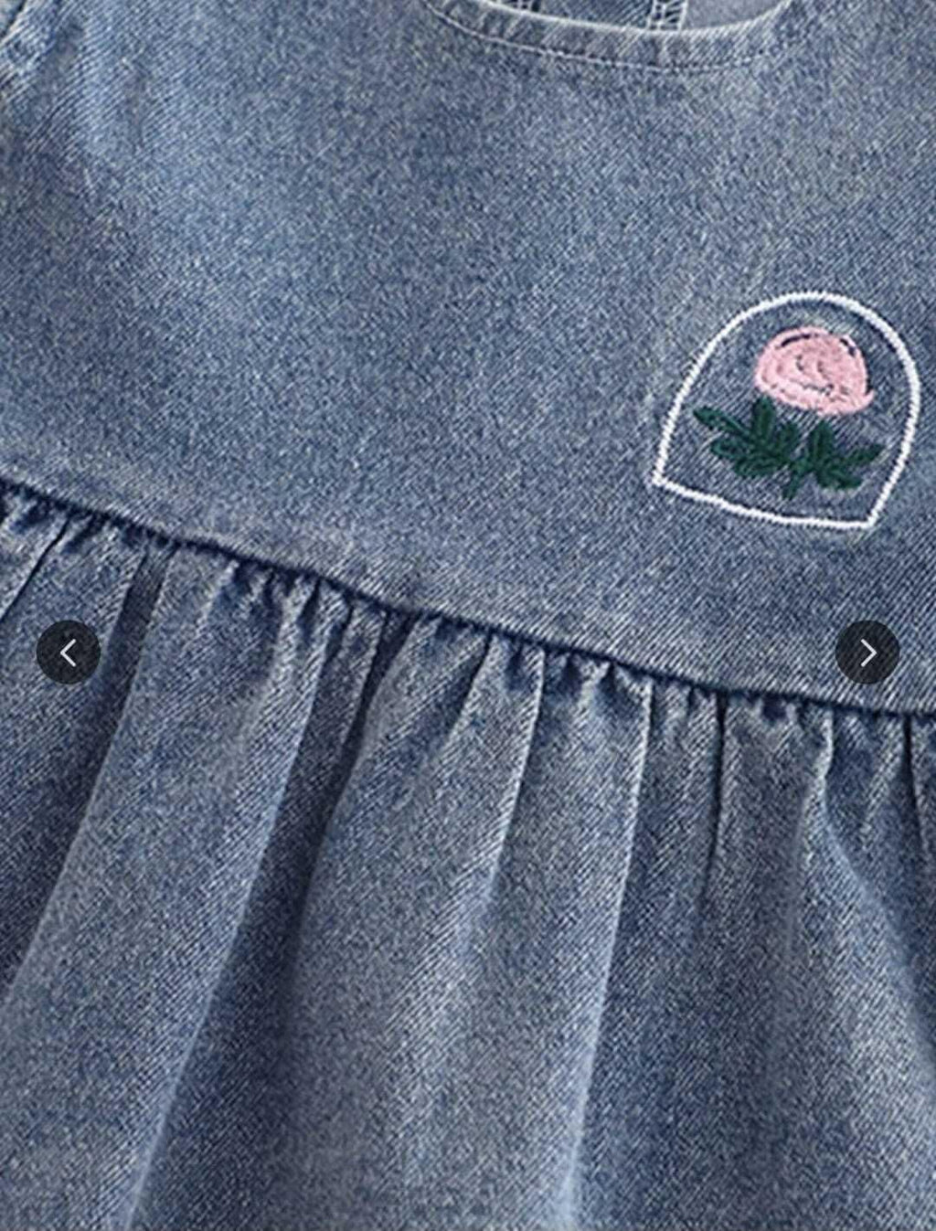 Girls Denim frock top with Lace Collar, Flutter Sleeves, Rose Embroidery, Paired with Jeans