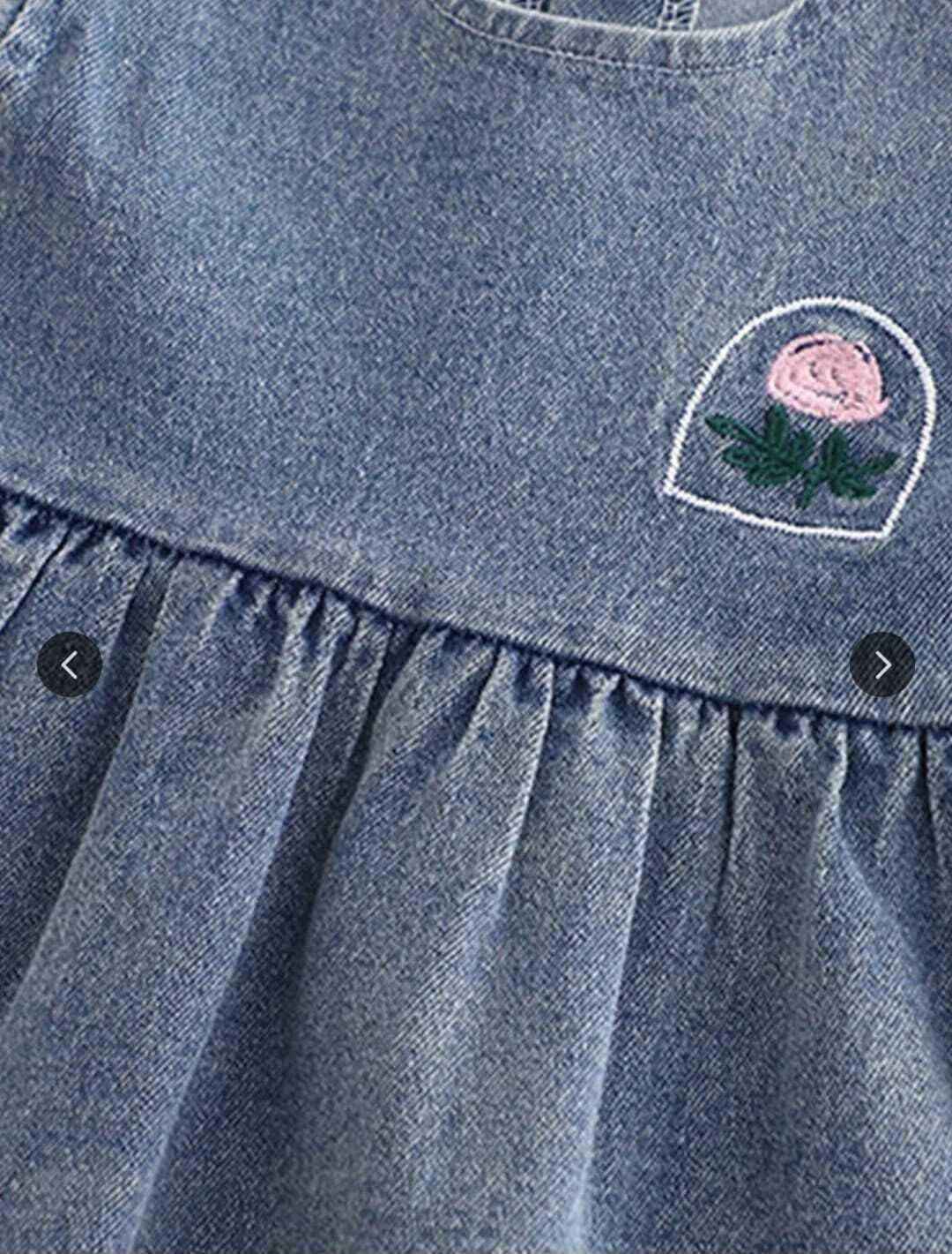 Girls Denim frock top with Lace Collar, Flutter Sleeves, Rose Embroidery, Paired with Jeans