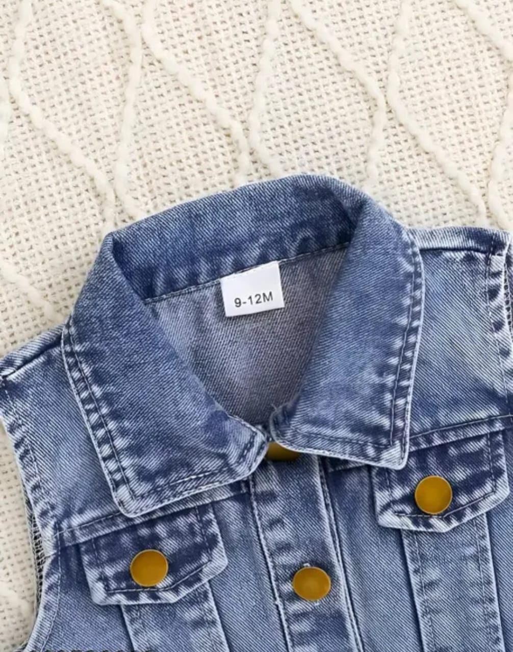 Girls 3Pc Outfit Set: Denim Vest Jacket, White Top, Butterfly Printed Jeans