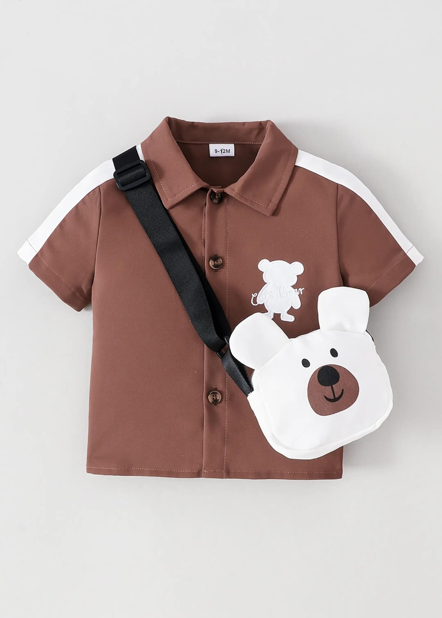 Boys Bear Print Shirt, Shorts & Bag Set