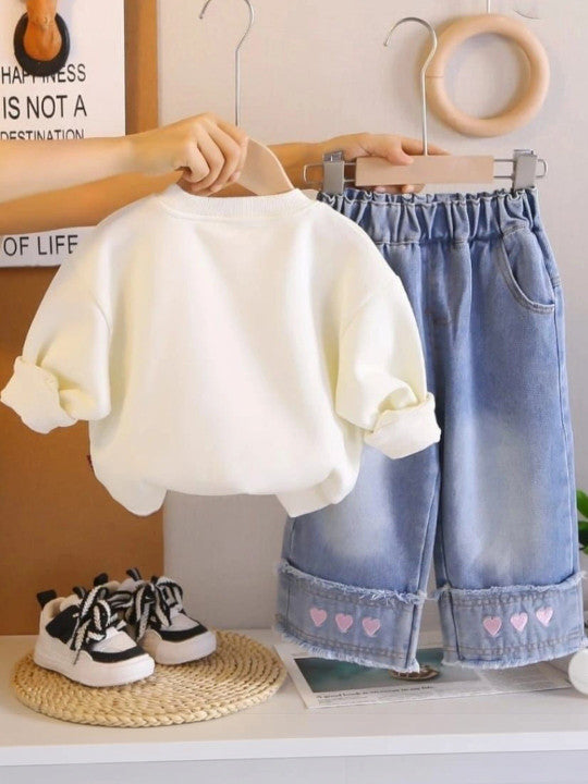 Girls Embellished Sweatshirt & Trousers