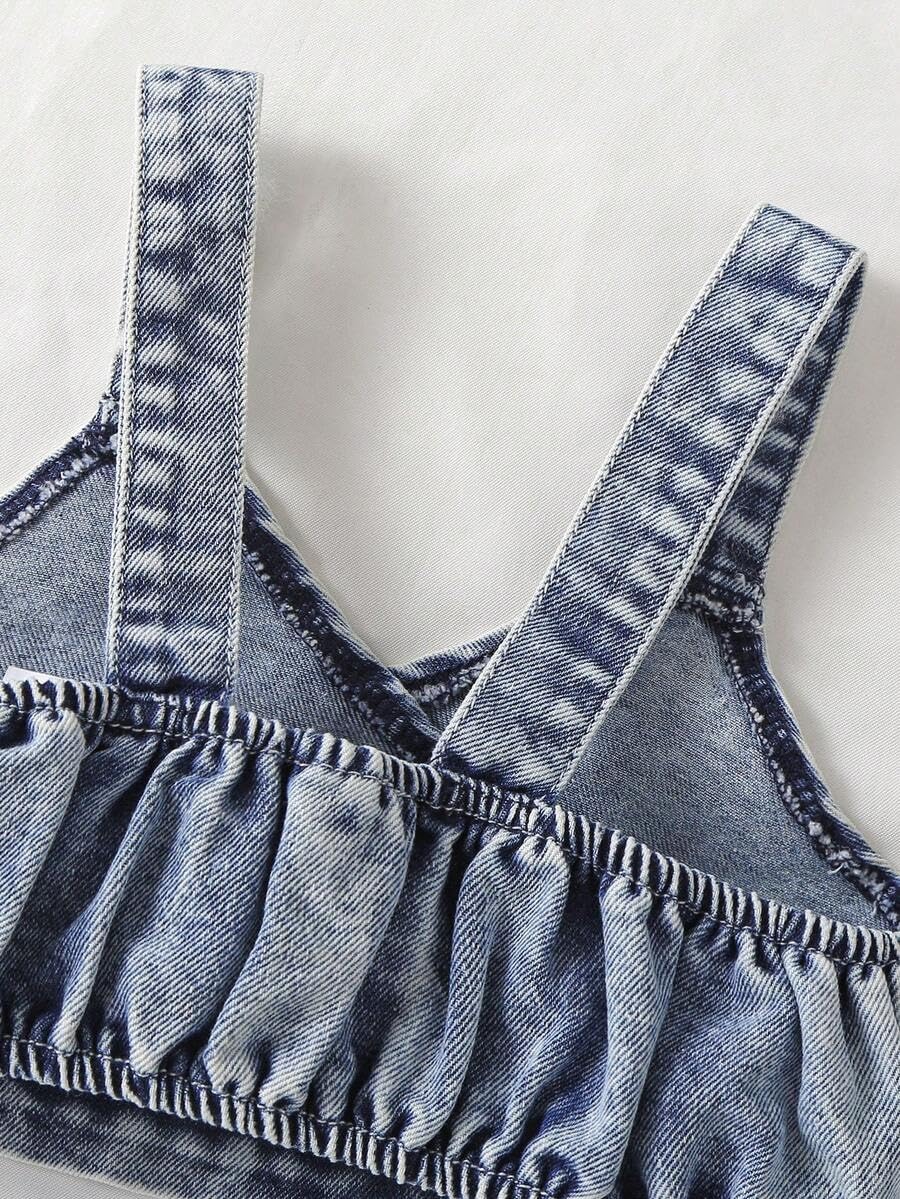 Girls 3-Piece Denim Tank Jacket, White Top & Herat Print Jeans