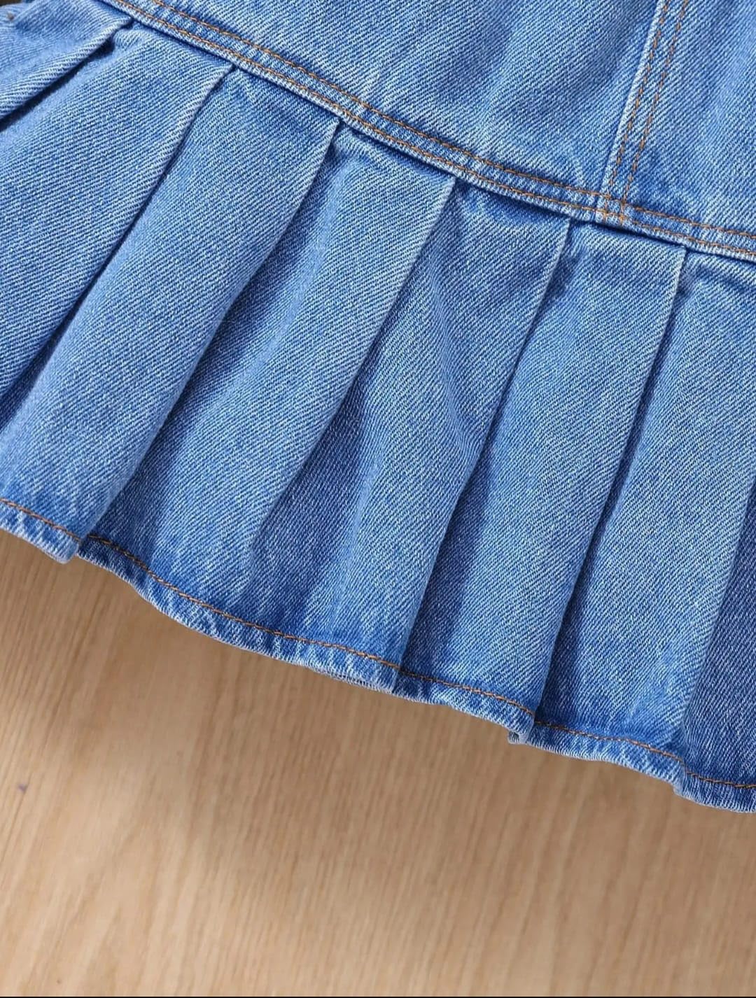 Girls Black Ribbed Top & Pleated Denim Skirt with Hat