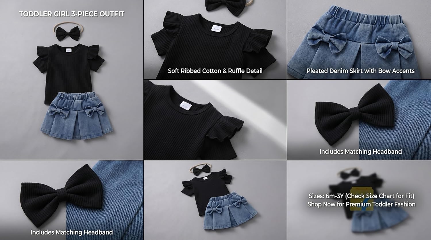 Soft Pleated Skater Skirt with Bow Detail and Black Butterfly Top