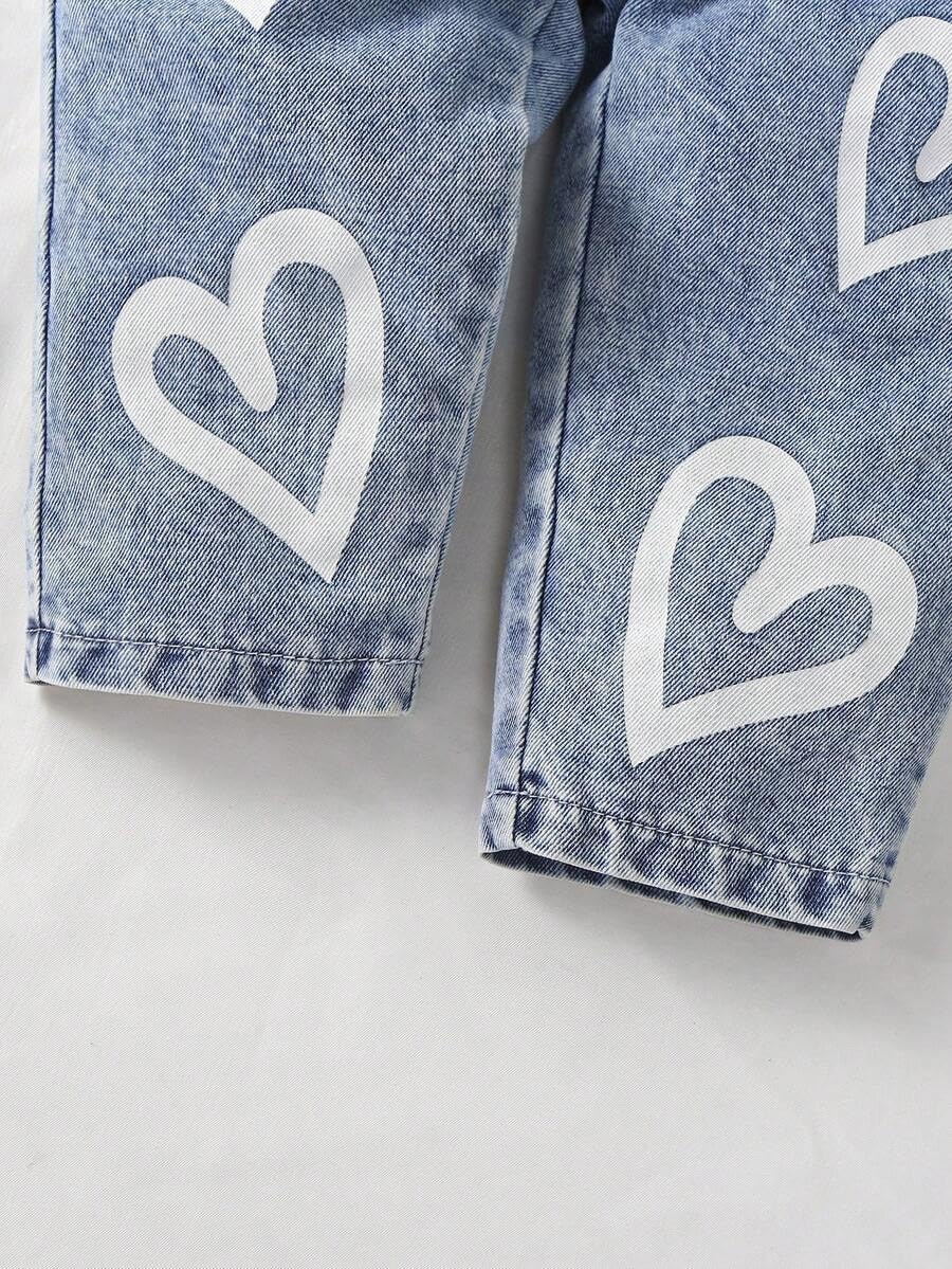 Girls 3-Piece Denim Tank Jacket, White Top & Herat Print Jeans