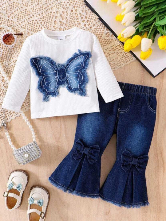 Girls Printed Long Sleeves T-shirt With Jeans