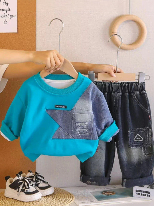 Boys Colourblocked Sweatshirt & Trousers