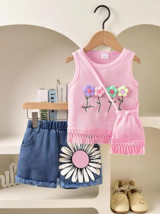 Girls Embellished Top with Shorts