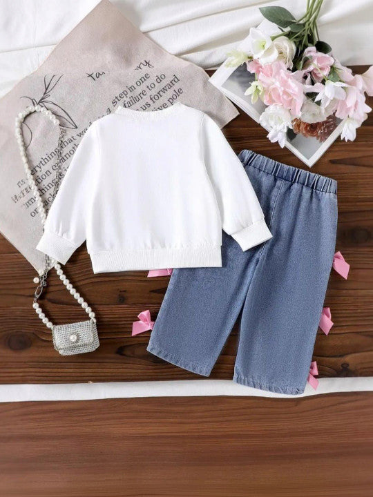 Girls Printed Sweatshirt & Trousers
